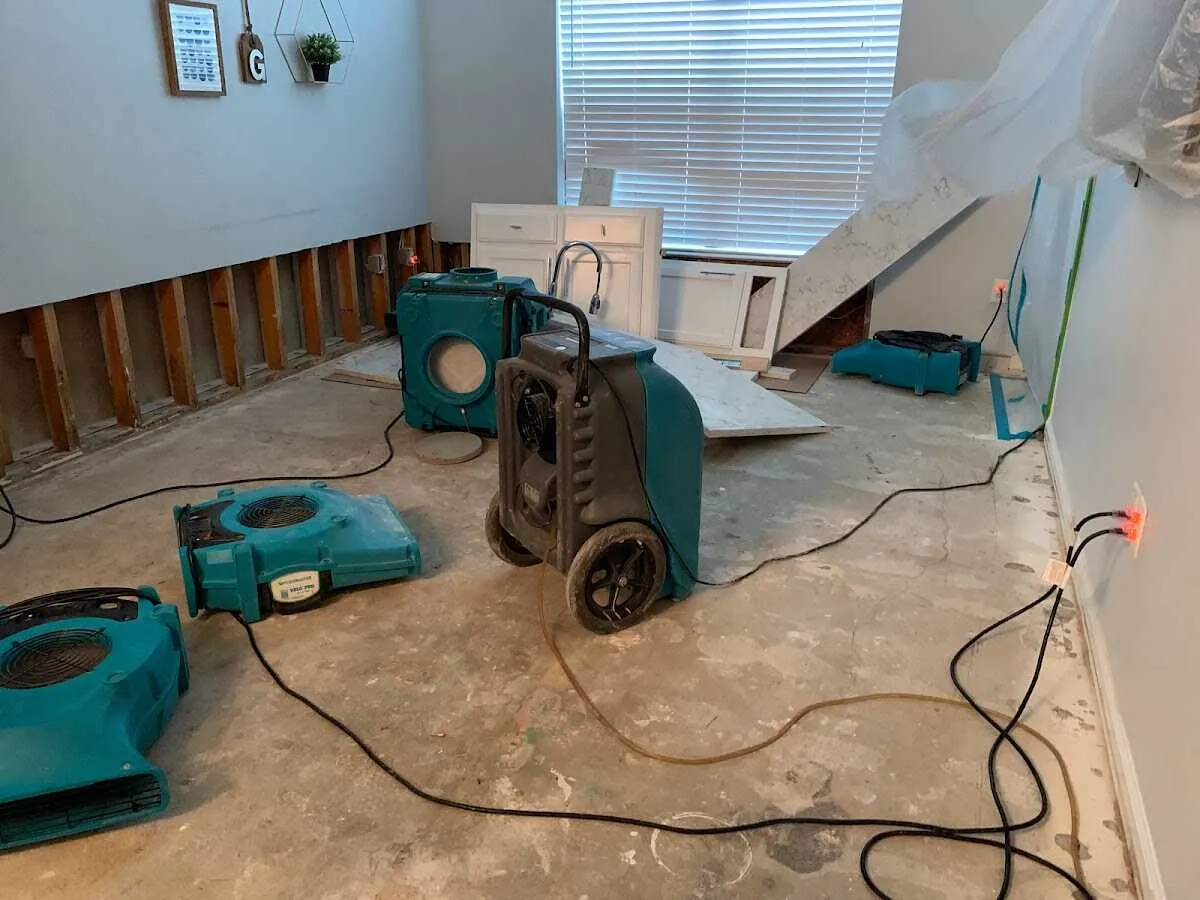 Dehumidifier in flood-cut room for Water Damage Restoration in Colts Neck