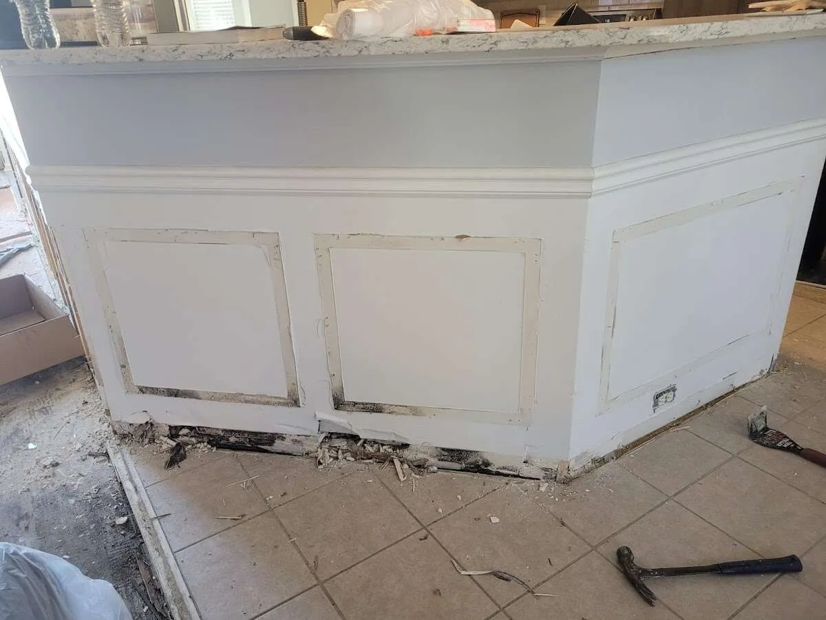 Water damage and mold on kitchen during Storm Damage Restoration in Colts Neck